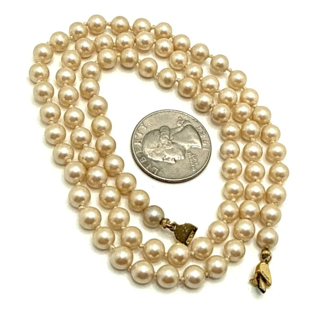 Vintage Monet Faux Pearl Necklace Signed Single Strand Statement 24